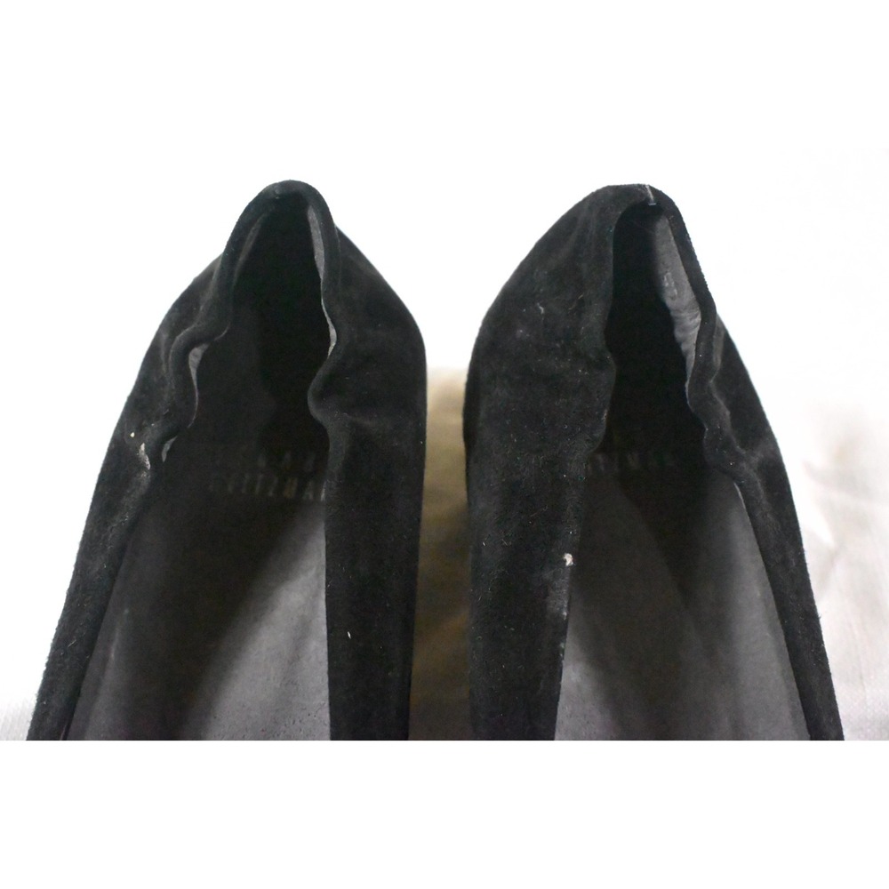Stuart Weitzman Black Suede Fur Pom Pom Ballet Flats Elastic Scrunch Sz 8.5M Spa - Picture 3 of 9
